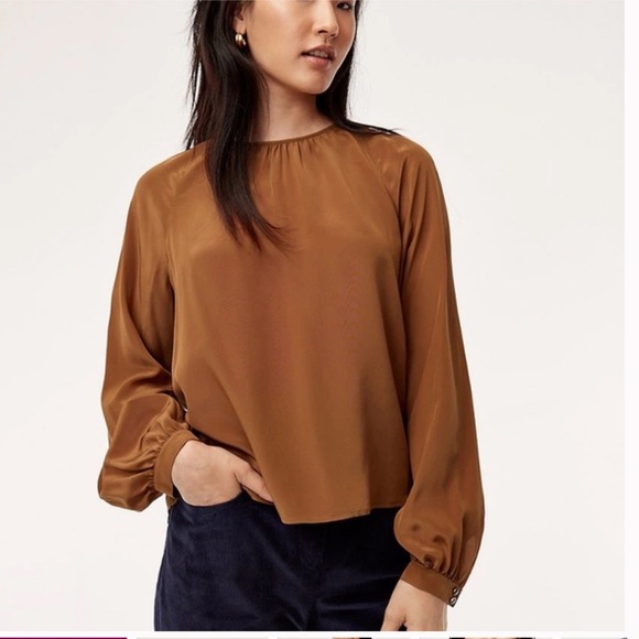 Tops - Aritzia Babaton Joel 100% Silk Blouse in Camel Brown Size Medium